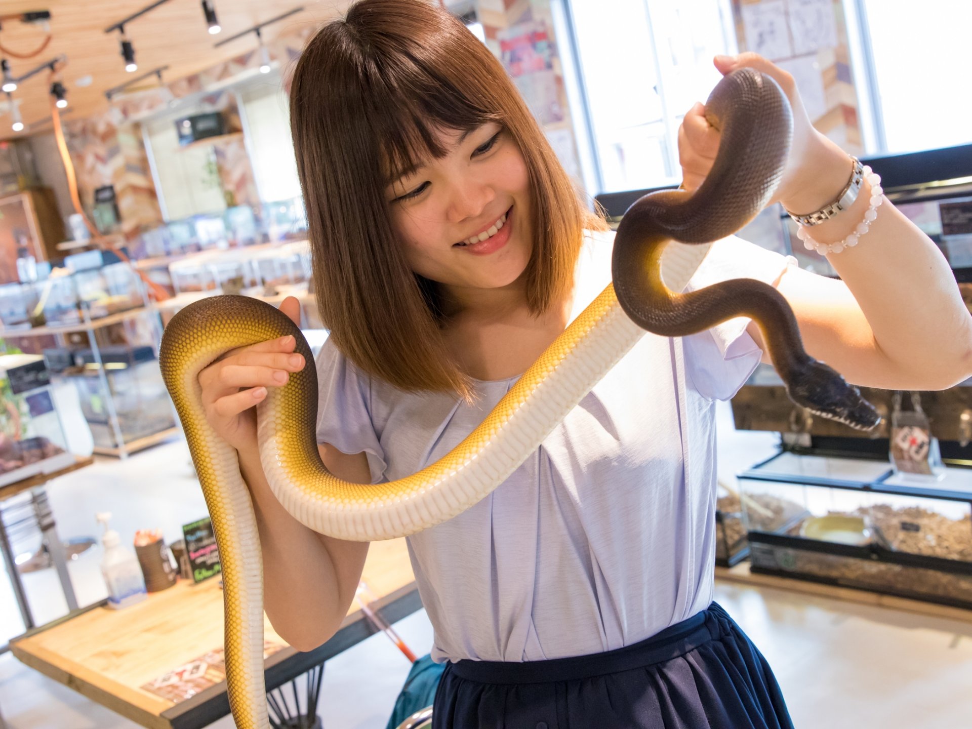 大阪アメリカ村「スネークカフェ」で時間無制限のヘビ触れ合い＆ゲテモノ料理に挑戦！