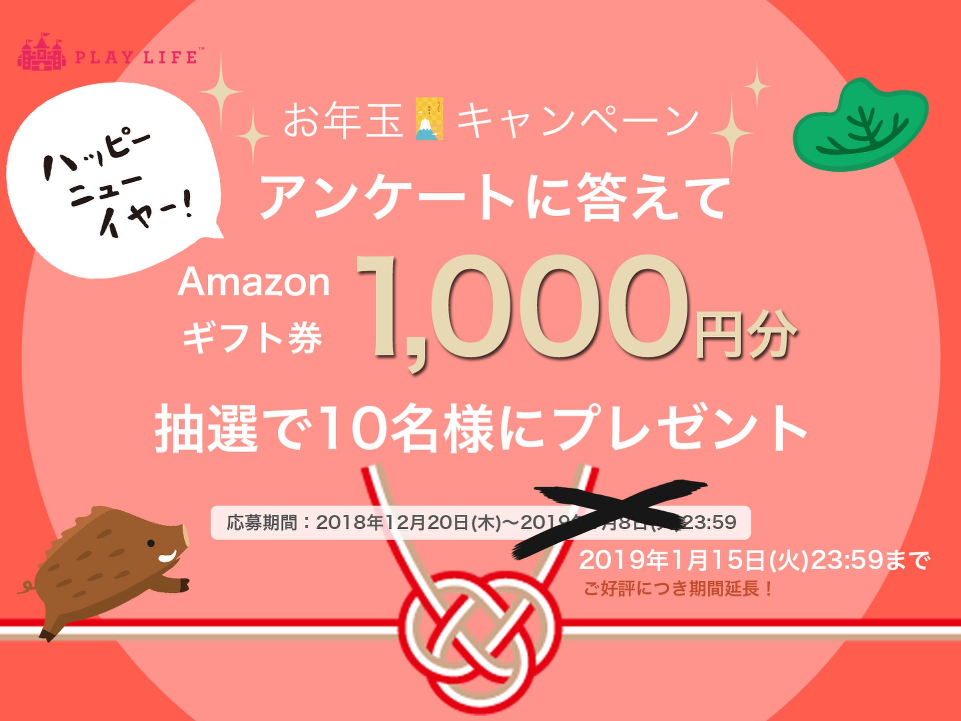 2019年お年玉キャンペーン☆アンケートに答えると抽選でAmazonギフト券1,000円分が当たる！
